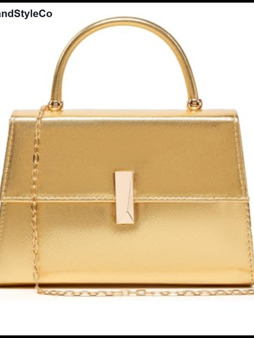 PU Leather Evening Handbag Top Handle Clutch Purse Gold Metal Clasp